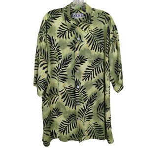 Inserch Mens Green Black Men's Shirt Sz XL Leaf Pattern Button-Up Short Sleeve